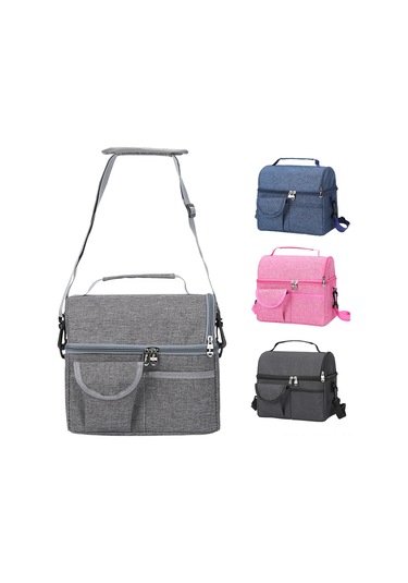 Taşınabilir İki Katmanlı İzoleli Soğutucu Çanta, Kamp, Barbekü, Piknik Ve Açık Hava Etkinlikleri İçin Öğle Yemeği Çantası Koyu Mavi, Koyu Mavi