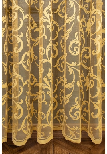 Taç Şal Desen Tül Perde - Hardal