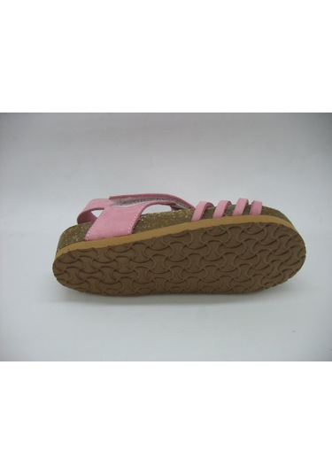 Toddler 01218 Doğal Deri Mantar Taban Örgülü Sandalet 26-30 Pembe
