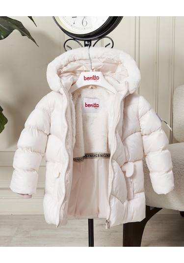 Benitto Kids Kız Bebek Kapüşonlu Fermuarlı Şişme Mont 51351 Krem