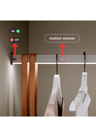 Hareket Sensörlü Led Dolap İçi Işık Ve Askı Borusu 50 - 60 Cm -