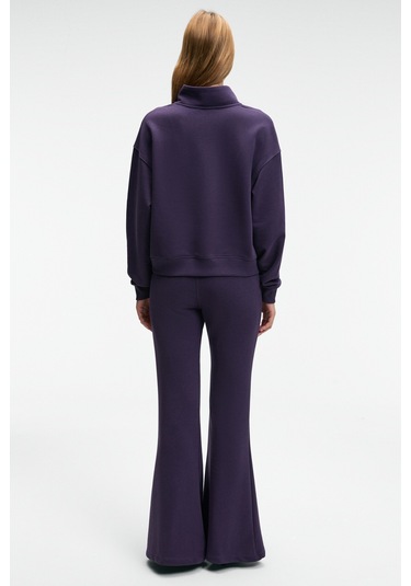 TORINA Kadın Nakış Detaylı Fermuarlı Çift Cepli Relax Mor Ceket