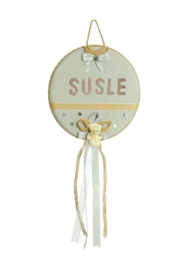 Süslebabypartystore Doğa Temalı, Ayıcıklı Keten Kumaş Kapı Süsü, Gri Çok Renkli