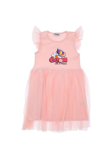 Kız Çocuk Elbise Baskılı Pudra