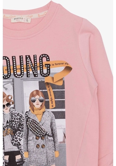 Kız Çocuk Sweatshirt Dostluk Temalı Pudra (6-12 Yaş)