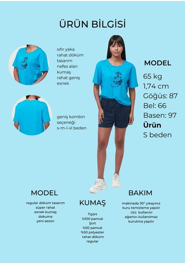 Bella Dossi Pamuklu Kısa Kollu Baskılı Kadın Şortlu Pijama Takımı Mavi