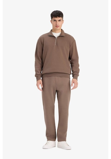 Defacto Regular Fit Dik Yaka Yarım Fermuarlı İçi Yumuşak Tüylü Basic Düz Sweatshirt X7405az25aukh154 Haki