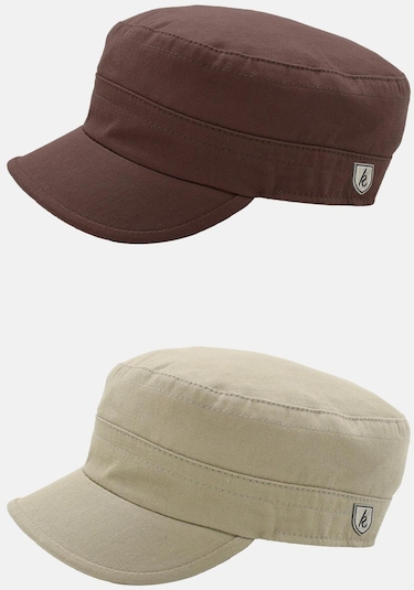 Erkek Fidel Castro Şapka 2'li Kep Rozet Detaylı Kasket - Kahverengi - Bej Açık Bej - Kahverengi