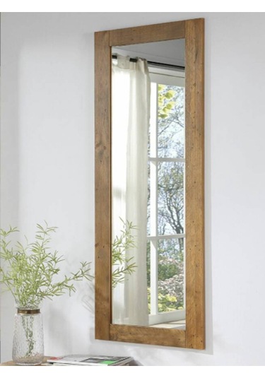 Ahşap Uzun Duvar Aynası 140x40 Cm Açık Ceviz