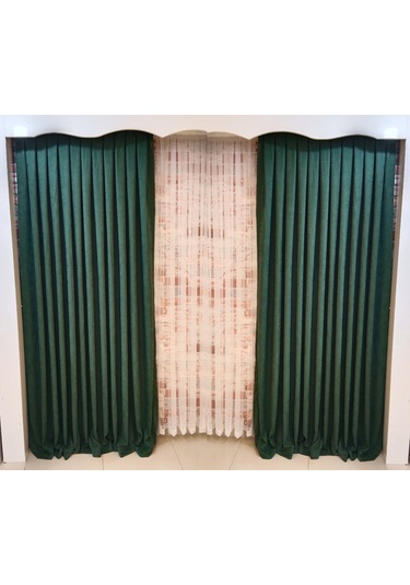 Yeşil Renk Fon Kadife Perde Çift Kanat 1/3 Sık Pileli Dikim V-20 Yeşil