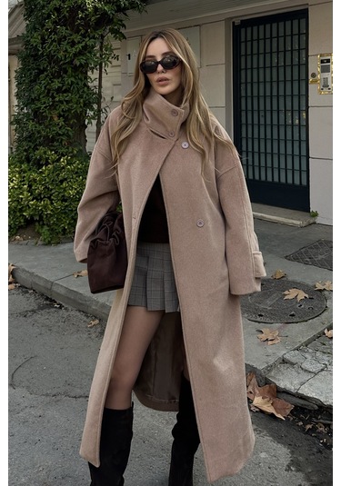 Vizon Vittoria Düğmeli Yaka Kaban - 2511 Camel