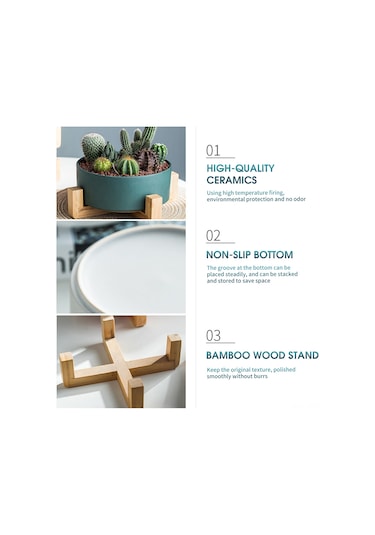 Suofeng Yeşil Ahşap Ayaklı Orta Boy Sukulent Ve Hidroponik Bitki Seramik Saksı