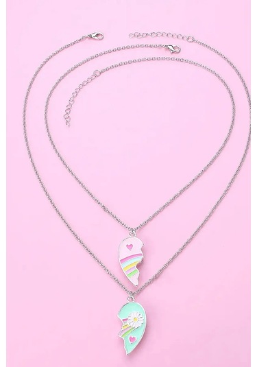 2'li Mıknatıslı Kolye Papatya Ve Kalp Figürlü Kolyesi İki Adet Çi Çok REnkli