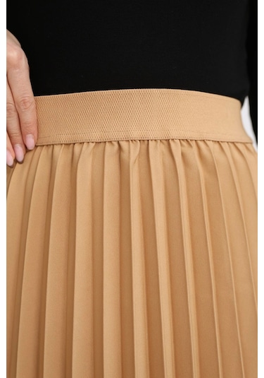 Lodmela Beli Lastikli Piliseli Etek 6017-camel Camel