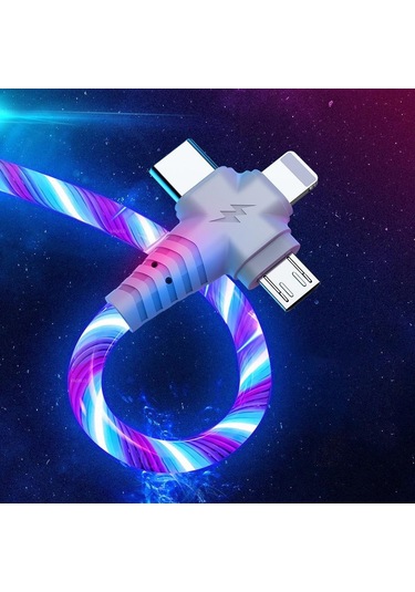 Jms  Vaorlo 3 In 1 Parlayan Şarj Kablosu 2.1a Hızlı Şarj Akışı Aydınlık Aydınlatma Usb Kablosu Samsung İos Uyumlu Xiaomi Huawei