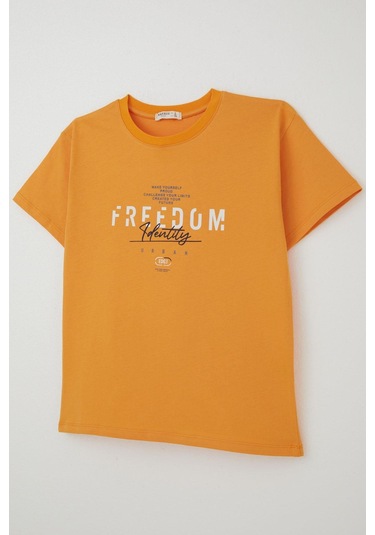 Breeze Erkek Çocuk Tişört Yazı Bakılı 5-10 Yaş, Hardal Sarı Hardal Sarı