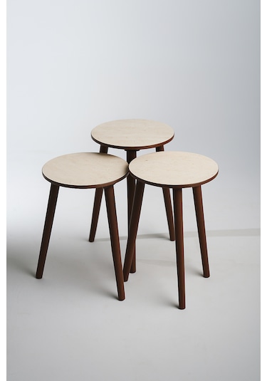 Madrid 3'lü Zigon Sehpa %100 Mdf Yuvarlak Traverten