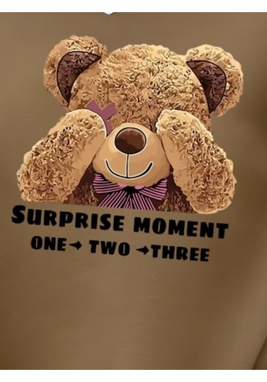 Leyla Sanat Sanata Yeni Bir Bakış Açısı Kadın Uzun Kollu Bisiklet Yaka Ayıcık Desenli Viskon Iki Iplik Bluz Kahve