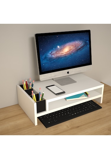 Emkawood Sally Monitör Yükseltici Laptop Standı Beyaz