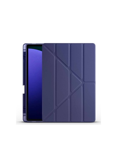 Kilifone - Galaxy Uyumlu Galaxy Tab S9 Fe Plus - Kılıf Kalem Bölmeli Stand Olabilen Origami Tri Folding Tablet Kılıfı - Lacivert