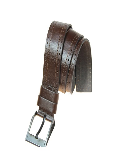 Hakiki Deri Erkek Spor Nakışlı Kot Kemeri 4,5 Cm Kahverengi