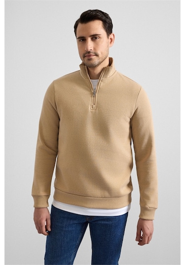 Süvari Bej Regular Düz Yarım Balıkçı Yaka Sweatshirt Ssw2013700001-bj3 Bej