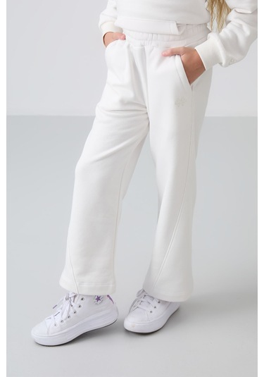 Tommy Life Ekru Pamuklu İçi Tüylü Yumuşak Dokulu Standart Fit Nakışlı Kız Çocuk Eşofman Takım - 75162 Ekru