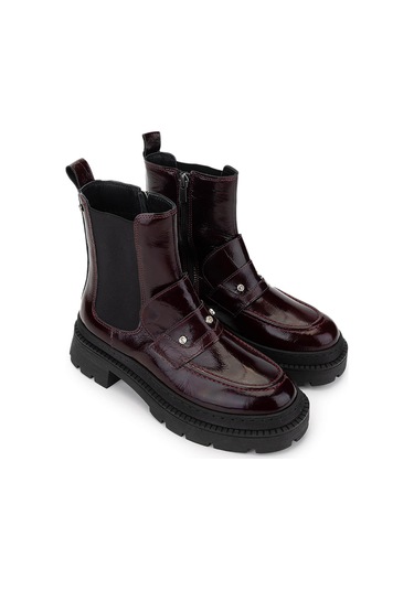 Tamer Tanca Kadın Hakiki Deri Bordo Rugan Casual Bot 1054 8000 Bn Bot Sk24-25 Bordo Rgn Bordo