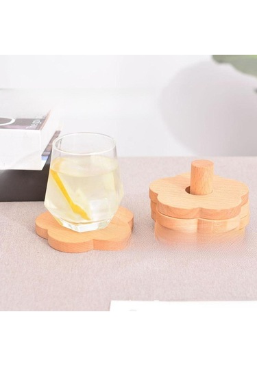 Homyl Çiçek Şekli Ahşap Bardak Altlıkları Çay Barı Için Kayın Diğer