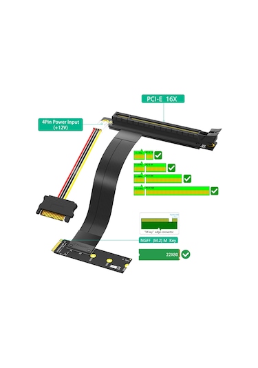 Xurunkeji M.2 Ngff Anahtar M - Pcı-e 16x Grafik Kartı Yükseltici Adaptör Kartı, Nvme - Pcı-express 16x Uzatma Kablosu Sağ Yön
