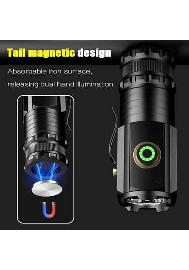 Dongjing 2000lm Süper Parlak Usb Şarj Edilebilir El Feneri Güç Siyah