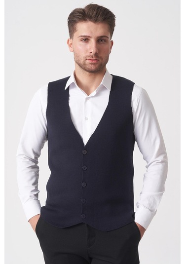 White Stone Campinas 202438 Slim Fit Pamuklu Yelek Triko Laci Laci Lacivert