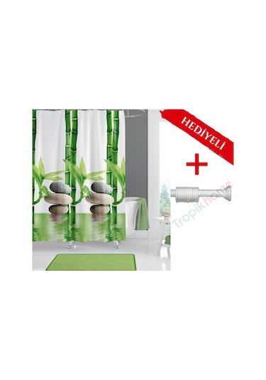 Bamboo Desenli Boru Hediyeli Banyo Perdesi Borusu Yeşil