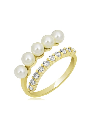 Blackcraft Gümüş Gold Ayarlanabilir İnci Taşlı Kadın Yüzük Bc-fa22ee Renkli