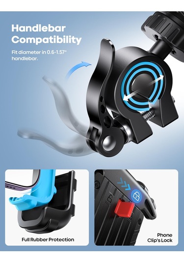 Lamicall Motosiklet Ve Bisiklet Telefon Tutucu 360 Derece Döndürülebilir Bm02blue Siyah - Mavi