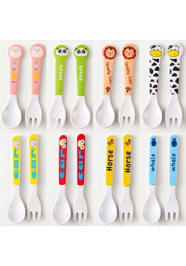 Maiyame Bebekler İçin Bambü Lifli Yeme Öğrenme Seti - Yumuşak Kasa Ve Çatal, Güvenli Ve Kullanıma Kolay, Sevimli Kartoon Desenli Çok Renkli