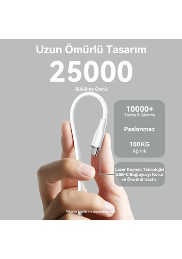 Voltme C2001 Powerlink Moss 60w Usb To Type-c Şarj Kablosu 1m 3a- Beyaz