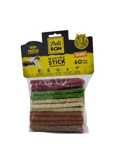 Delibon Deri Munchy Çubuk Orta Boy Renkli Köpek Çiğneme Kemiği 60'lı