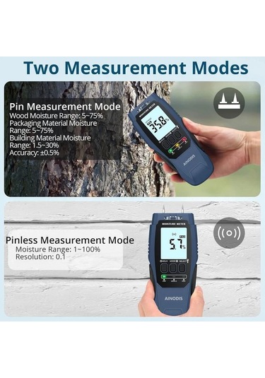 Motion003 1 Adet Mavi Aınodıs Yüksek Hassasiyetli Dijital Ahşap Nem Ölçer Çift Sond Lcd Ekran Abs Malzeme