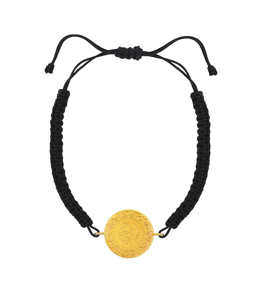 Agakulche 22 Ayar Yarım Altınlı Siyah İpli Bileklik