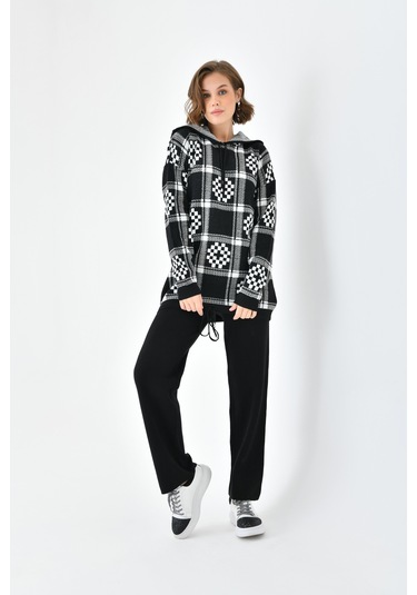 Ftz Women Kadın Dama Desenli İkili Takım Siyah 20604-siyah Siyah