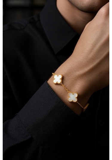 Altın Kaplama Taşlı Royal Pearl Petal Model Erkek Çelik Bileklik Diğer