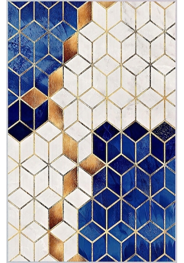 Rovigo Home Dijital Baskı Yıkanabilir Kaymaz Taban Salon Halısı Rvg0418 Mavi
