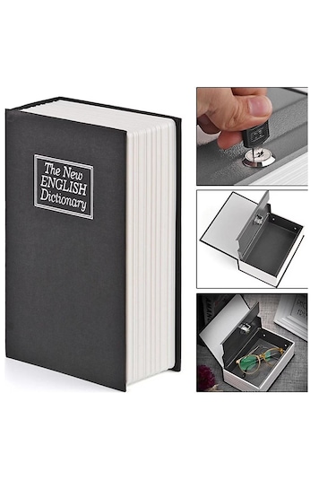 Kitap Görünümlü Altın Saklama Anahtarlı Çelik Mini Kasa Müchevher