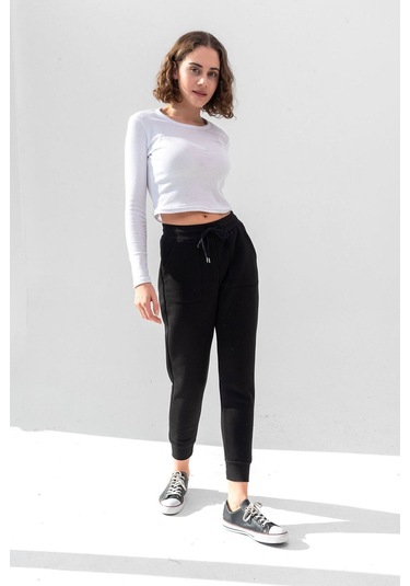 Gri Uzun Kollu Fitilli Bluz Crop Örme T-shirt Beyaz