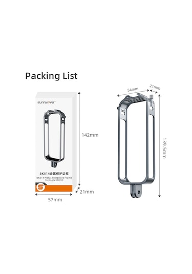 Sunnylıfe Ist-bk514 Insta360 X3 Kamera Kafesi Alüminyum Alaşımlı Koruyucu Çerçeve Genişletme Braketi