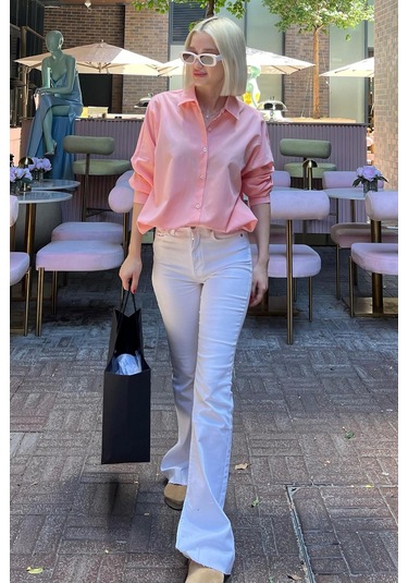 Madmext Mad Girls Pembe Oversize Gömlek Mg1369 Pembe