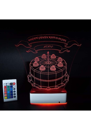 Kişiye Özel 3D Led Doğum Günü Pastası Lamba