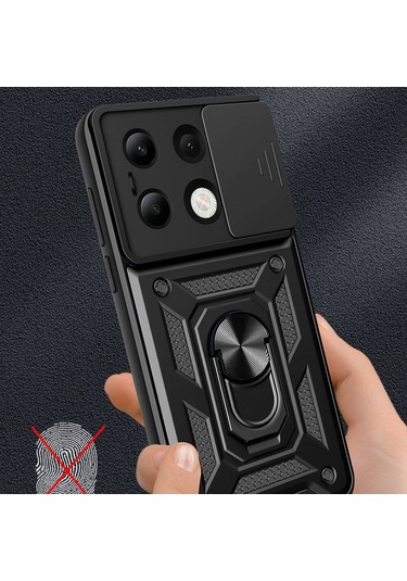 Xiaomi Redmi Note 13 4g Kılıf Kamera Koruma Sürgülü Antishock Magnetic Yüzüklü Standlı Kapak