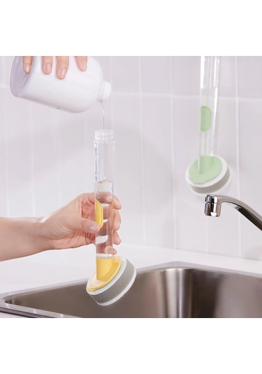 Süngerli Deterjan Hazneli Bulaşık Fırçası Ikea Saplı Fırça Sarı